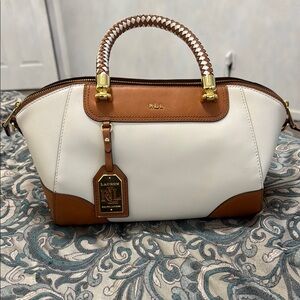 Ralph Lauren White and Brown Satchel with Elegant Design